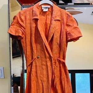 Timeless orange beautiful linen Escada wrap shirtdress size 36 modern 2-4
